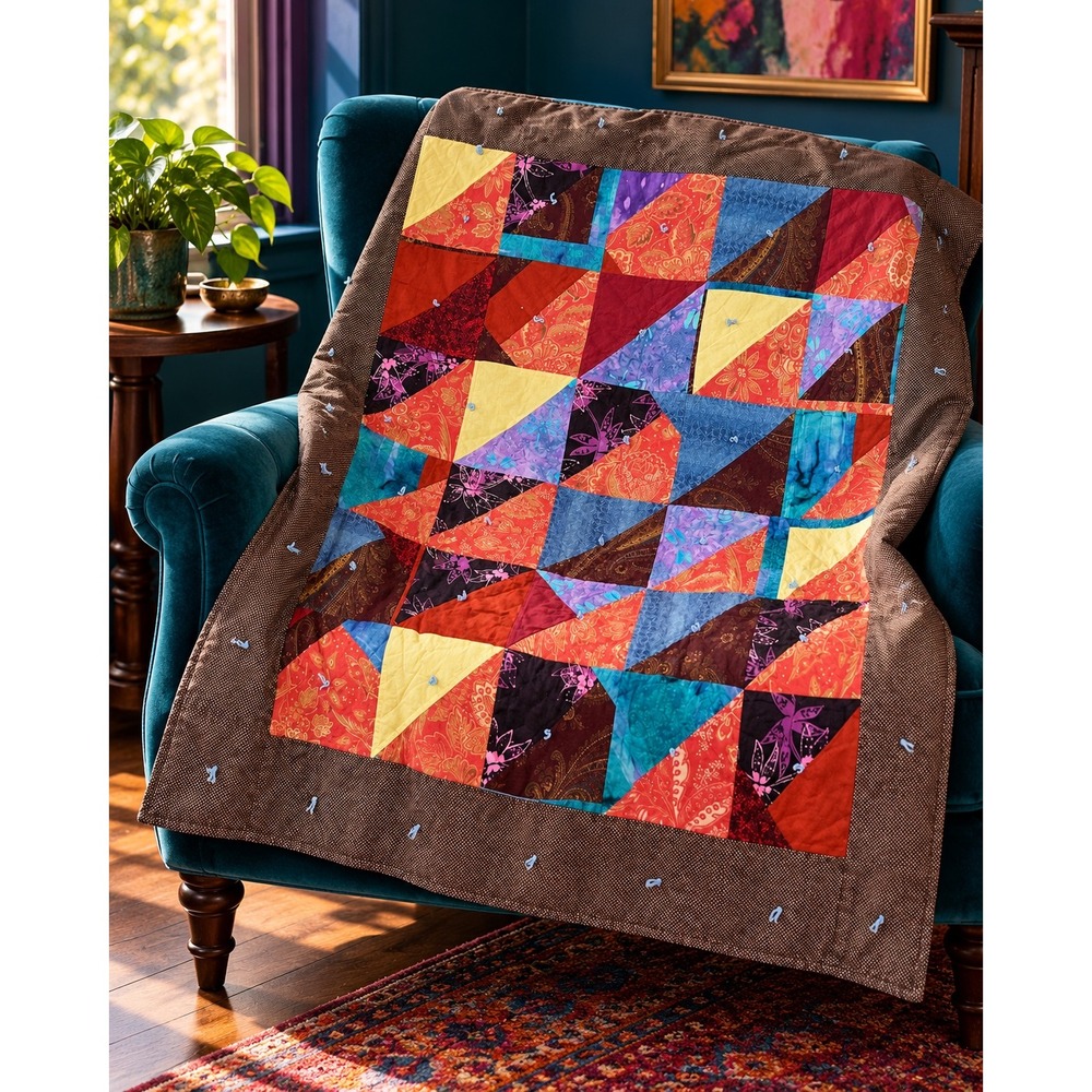 Handmade Patchwork Throw Blanket Batik Paisley Sherpa Backed Cozy 40x44